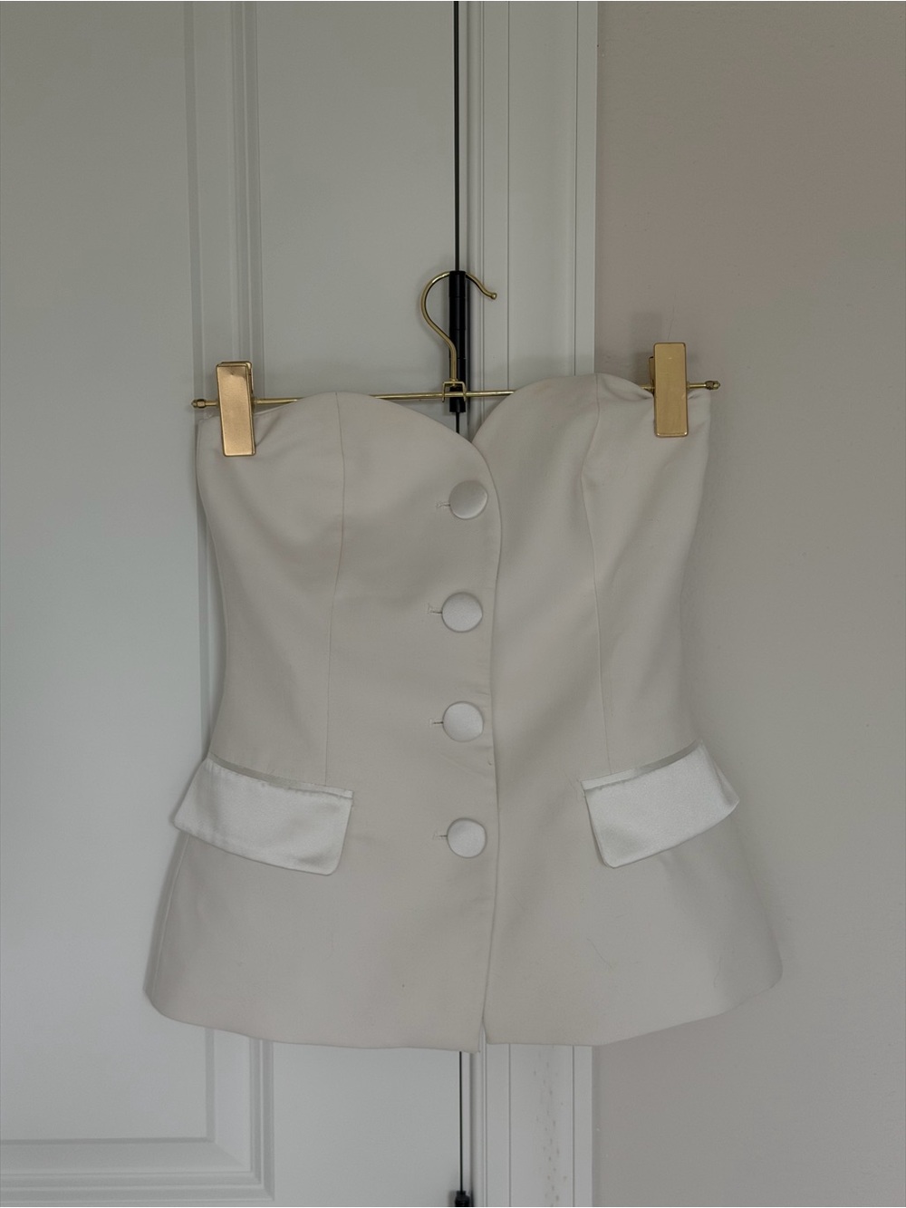 Strapless White Peplum Button-Front Top from Zara
